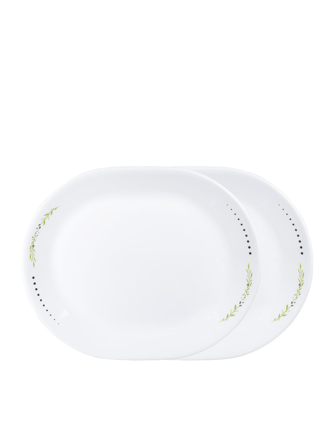 Corelle Livingware White & Green 2 Piece Printed Vitrelle Glass Plates