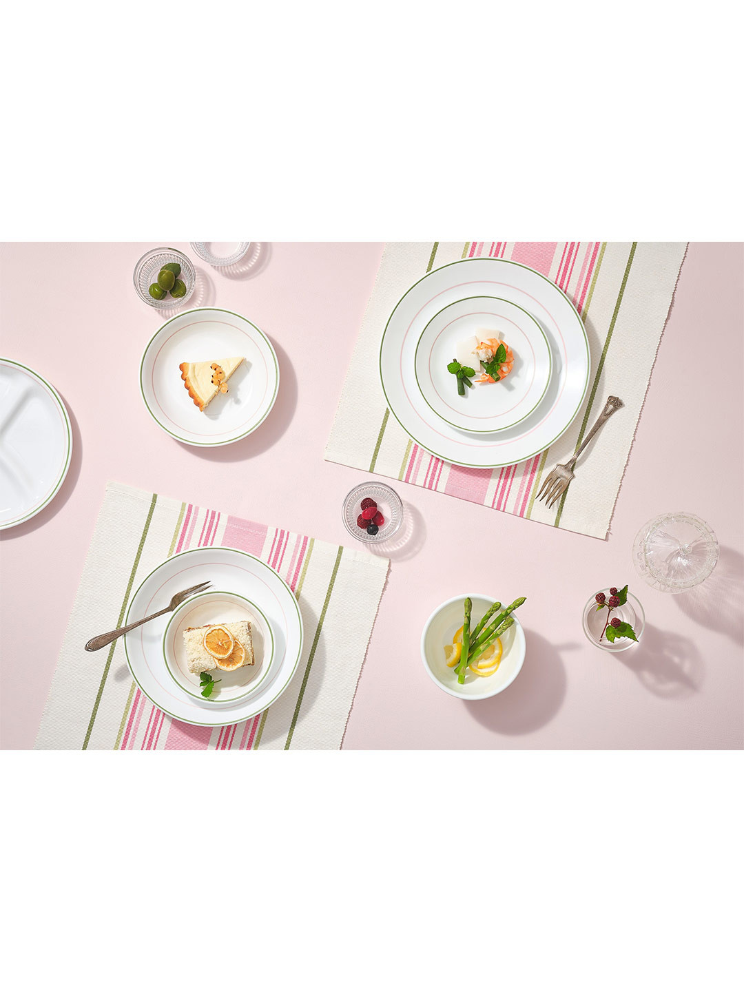 Corelle Livingware White & Green 3 Pieces Printed Vitrelle Glass Bowls 828 ml Each