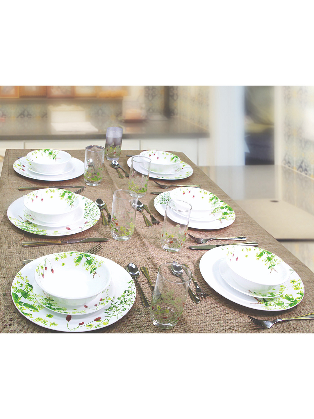 Corelle Asia Collection White & Green 3 Piece Floral Vitrelle Glass Bowls 532 ml Each