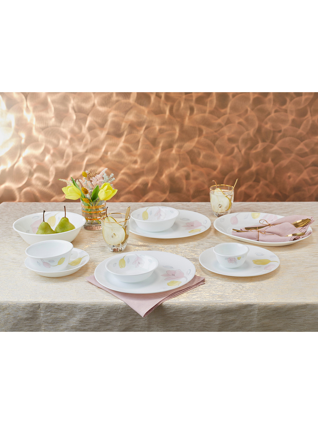 Corelle Livingware Plus White & Pink Floral Printed Glossy Vitrelle Glass Oval Plate