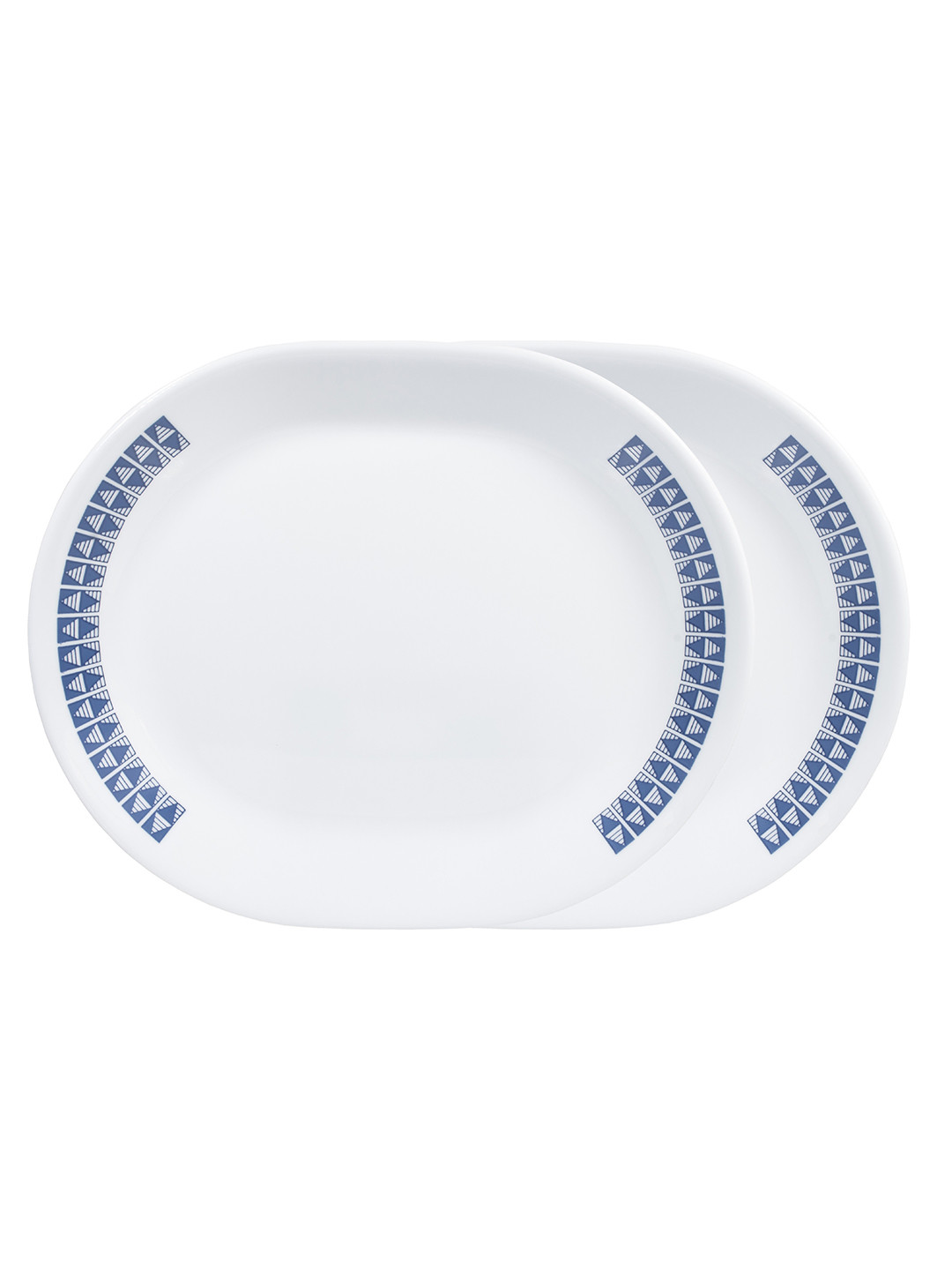 Corelle Livingware Wheeler Diamond White & Blue 2 Piece Printed Vitrelle Glass Plates