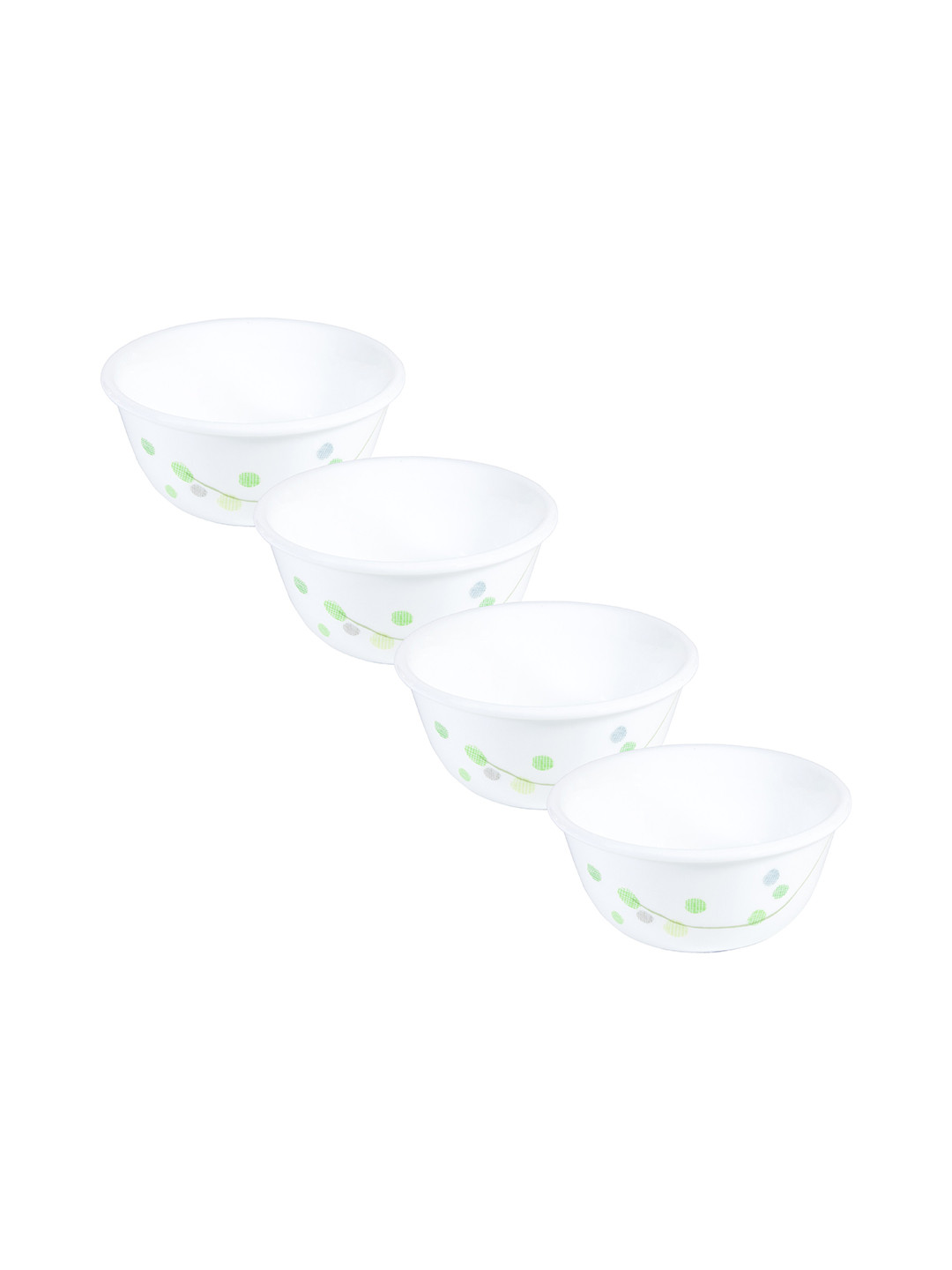 Corelle Livingware Plus White & Green 4 Piece Printed Vitrelle Glass Bowls 177 ml