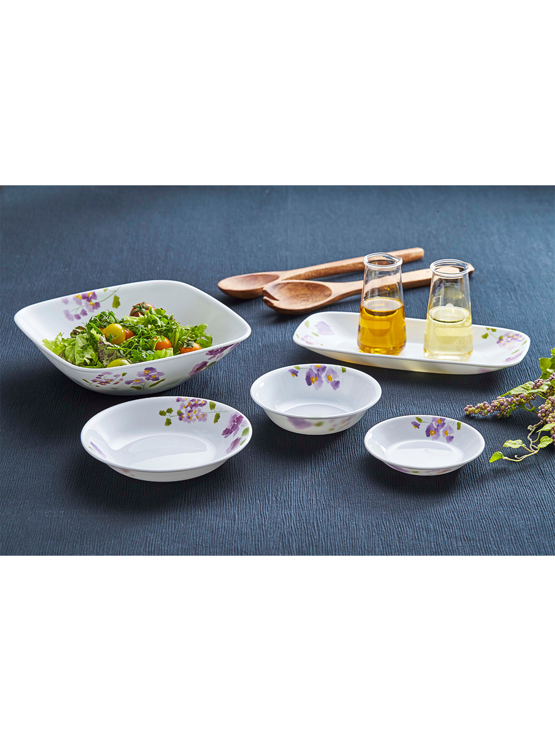 Corelle Asia Collection 3 Pieces White & Purple Floral Printed Glossy Bowls 828 ml each