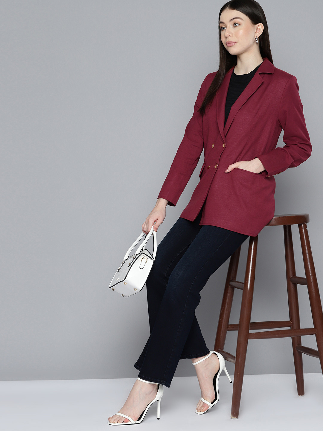 Chemistry Double-Breasted Notched Lapel Collar Blazer