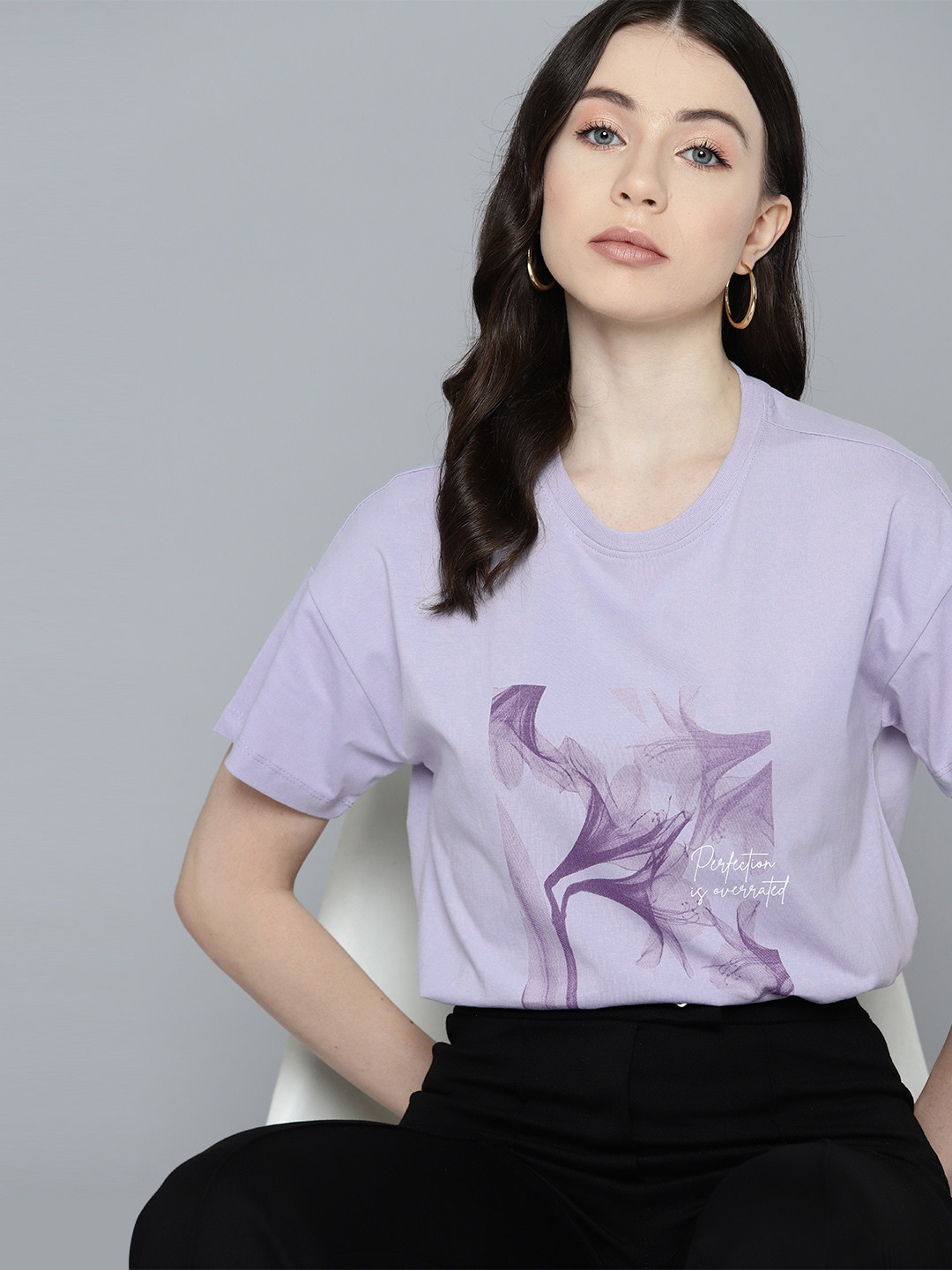 Chemistry Floral Print Drop-Shoulder Sleeves Pure Cotton T-shirt