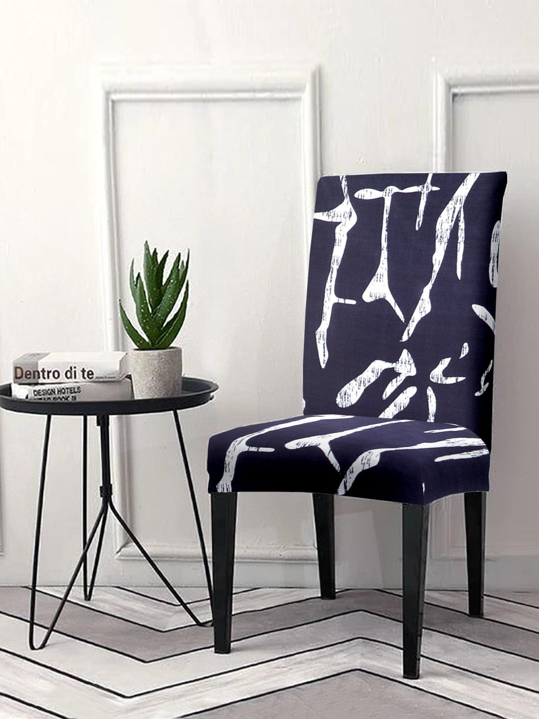 Cortina Blue & White Abstract Printed Non-Slip Chair Cover