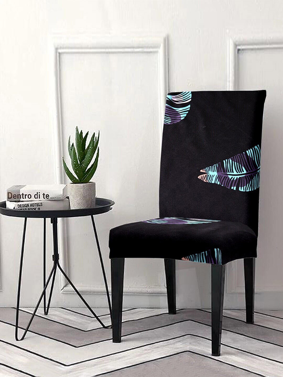 Cortina Black & Blue Tropical Printed Non-Slip Chair Cover