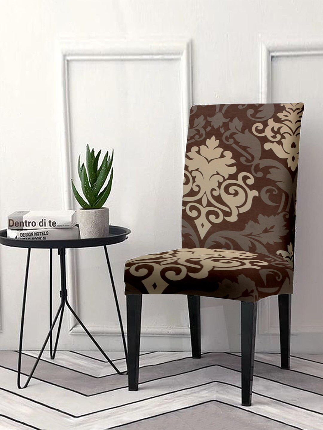 Cortina Brown Ethnic Motifs Printed Non-Slip Chair Cover