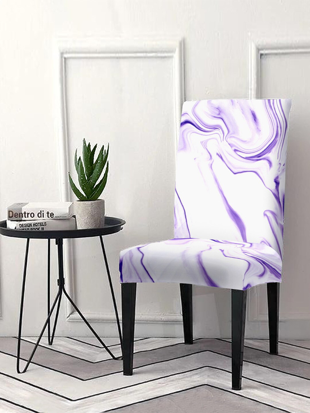 Cortina White & Purple Abstract Printed Non-Slip Chair Cover