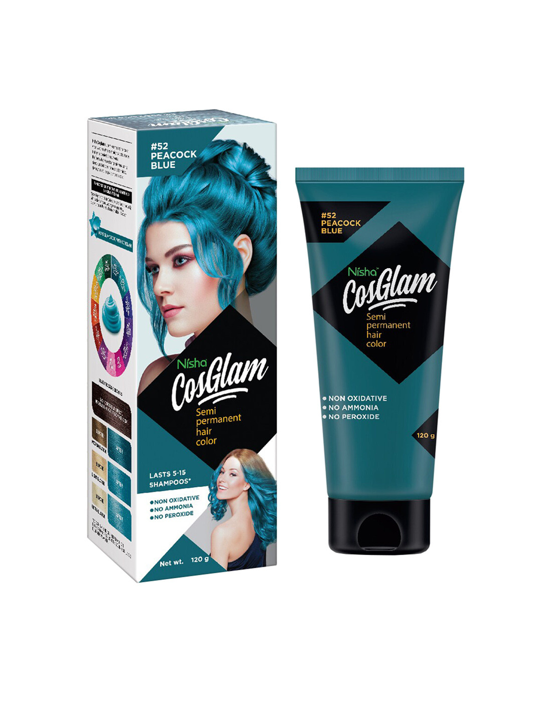 Nisha CosGlam Semi Permanent Hair Color 120 g - Peacock Blue 52