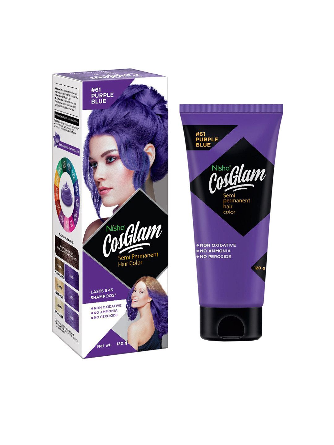 Nisha CosGlam Semi-Permanent Hai Color 120 g - Purple Blue 61