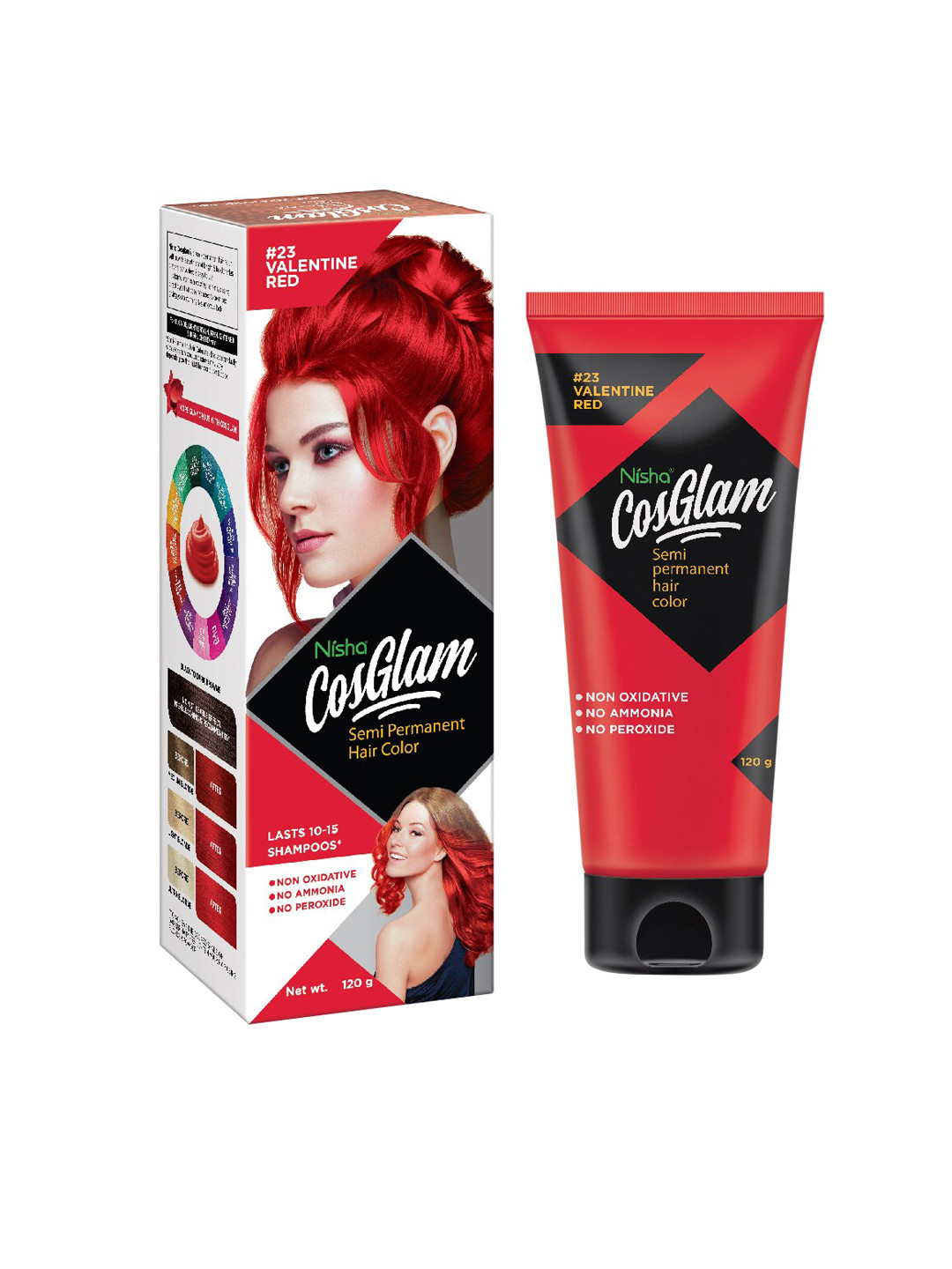 Nisha CosGlam Semi-Permanent Hair Color 120 g - Valentine Red 23