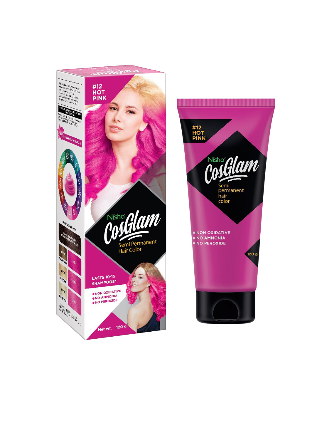 Nisha CosGlam Semi Permanent Hair Color 120 g - Hot Pink 12