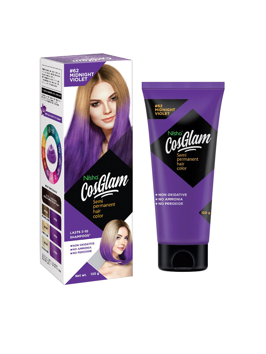 Nisha Cosglam Semi-Permanent Hair Color 120g - Midnight Violet 62