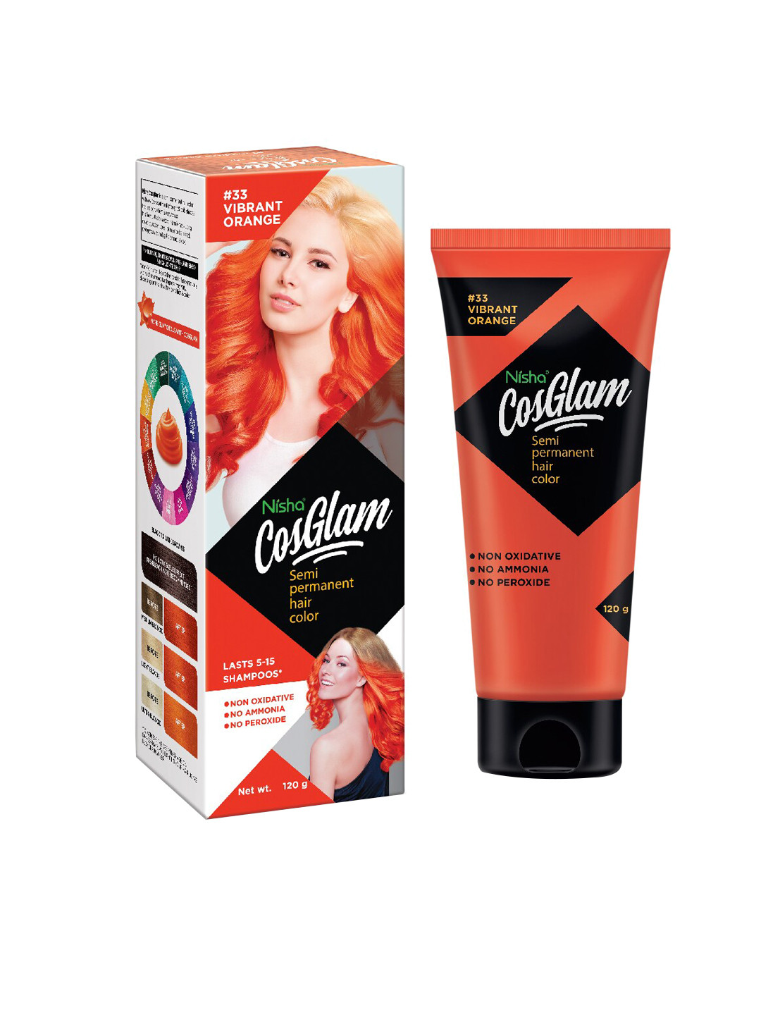 Nisha CosGlam Semi-Permanent Hair Color 120g - Vibrant Orange 33