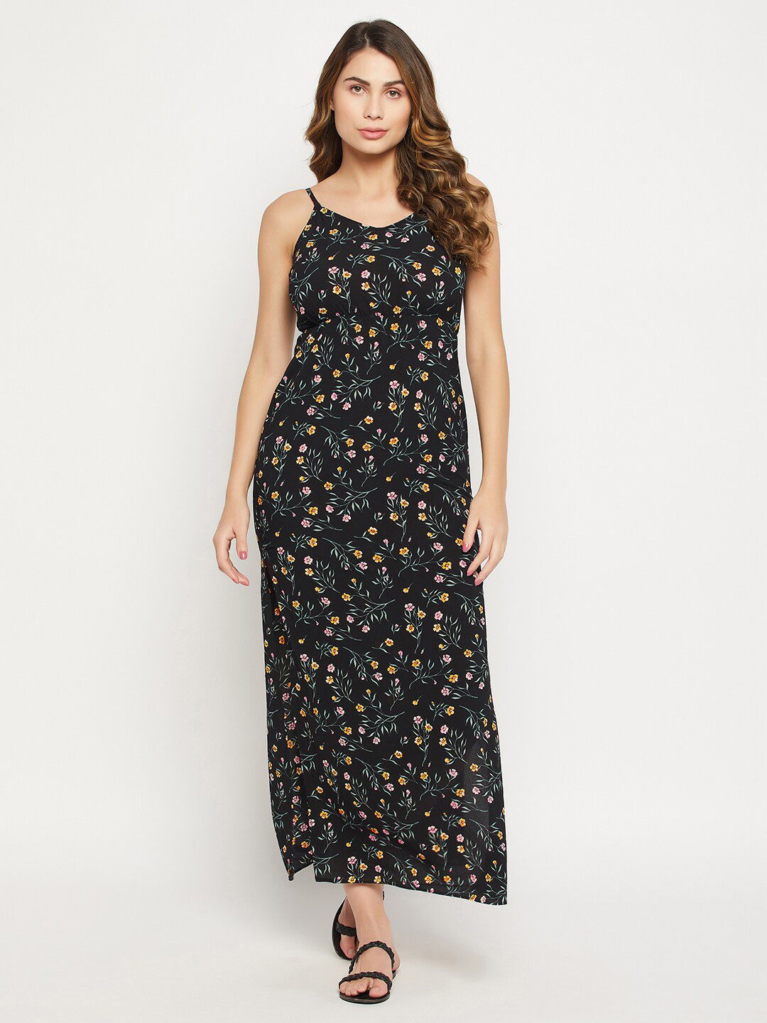 Clovia Pretty Florals Printed Crepe Maxi Resort Wear Dress