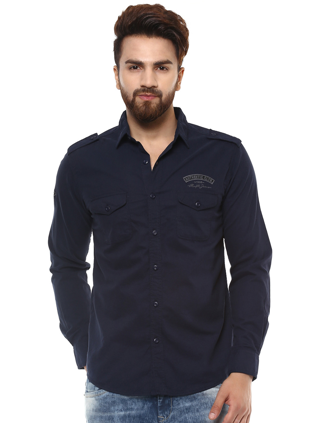 Buy Mufti Men Navy Blue Slim Fit Solid 
