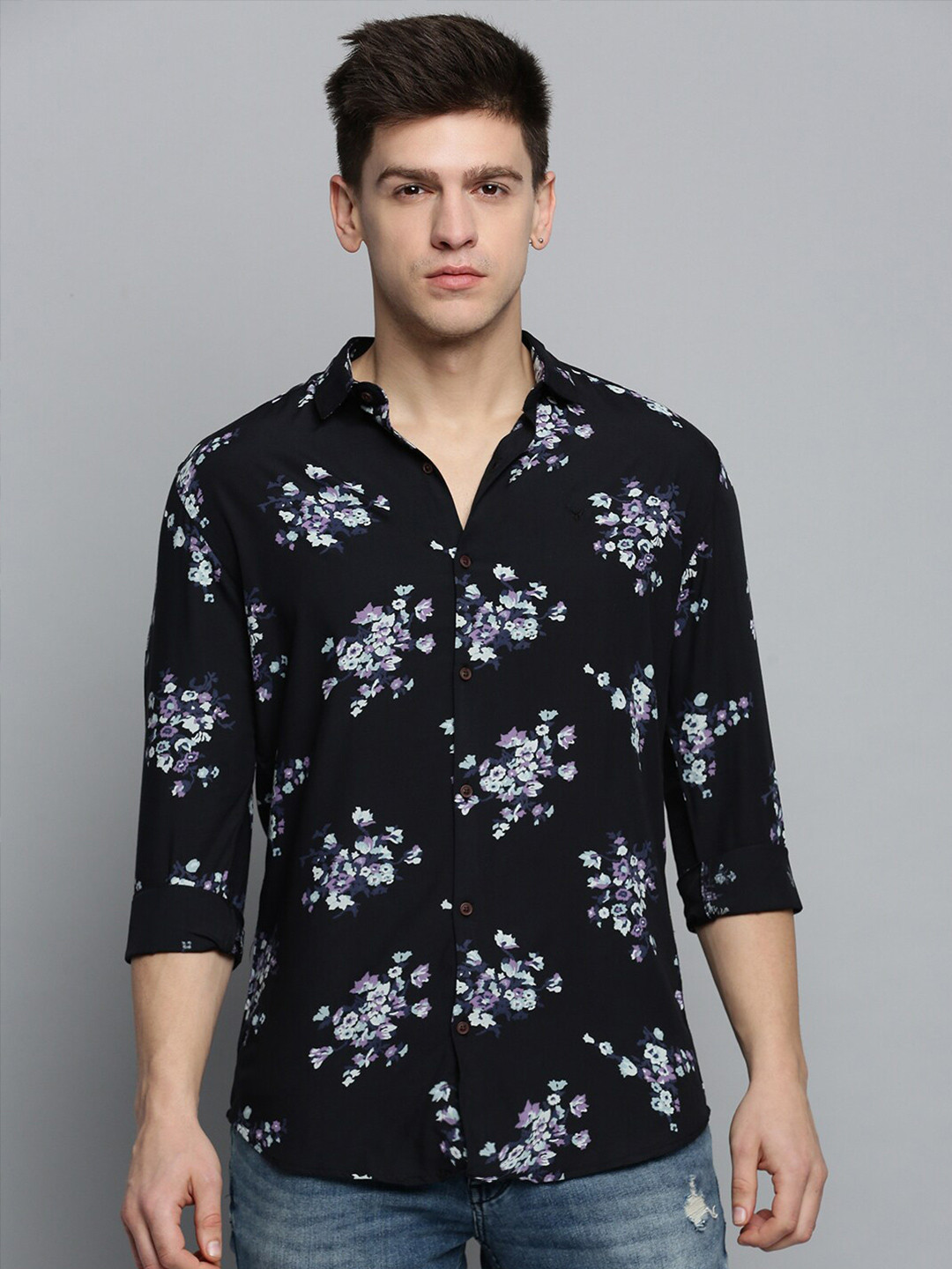 SHOWOFFFF Men Comfort Floral Printed Spread Collar Cotton Casual Shirt