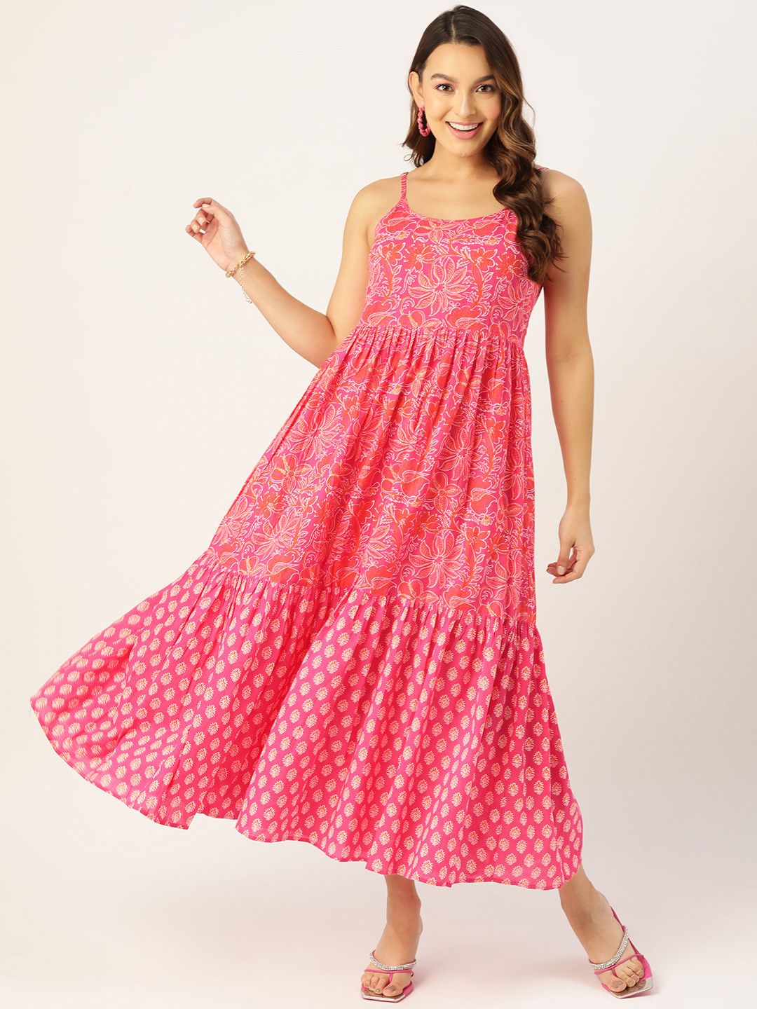 Jaipur Morni Pink Floral Ethnic Maxi Dress