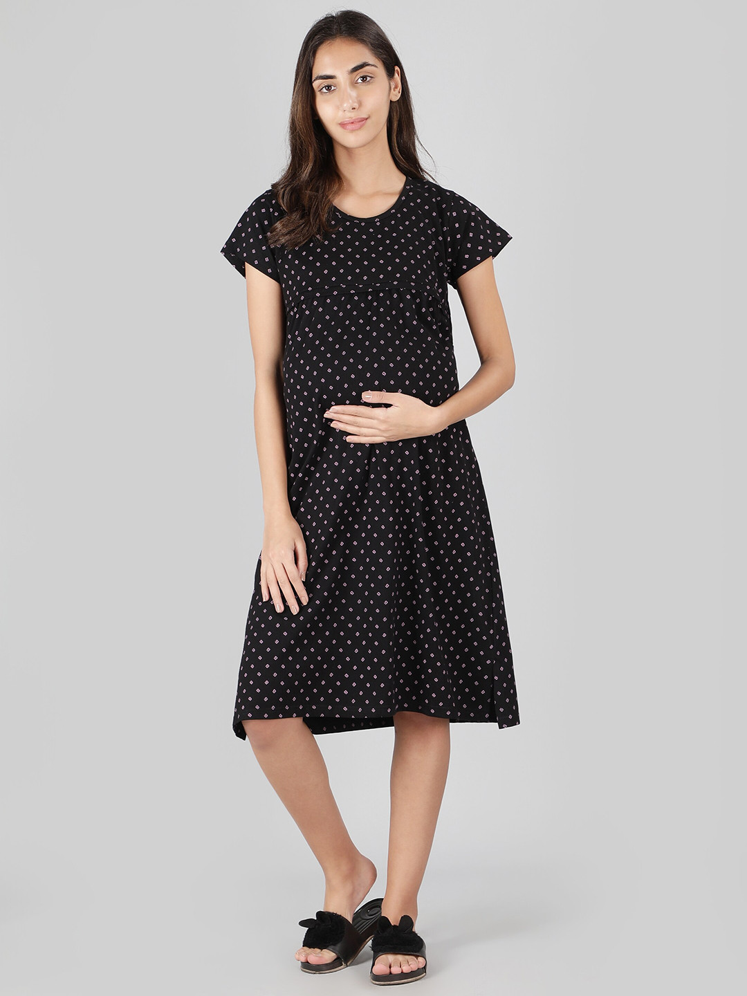NIGHTSPREE Printed Maternity A-Line Cotton Dress