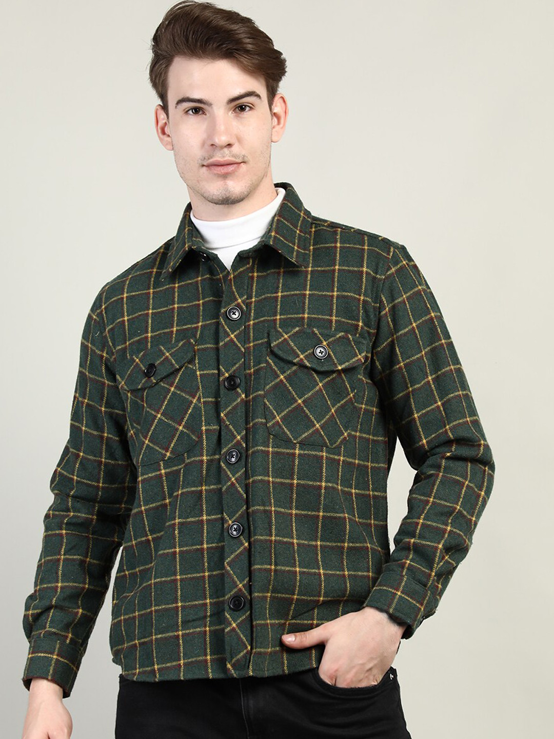 Dlanxa Men Checked Pea Coat