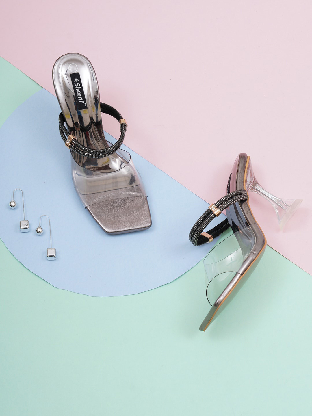 Sherrif Shoes Women Open Toe Embellished Party Slim Heels