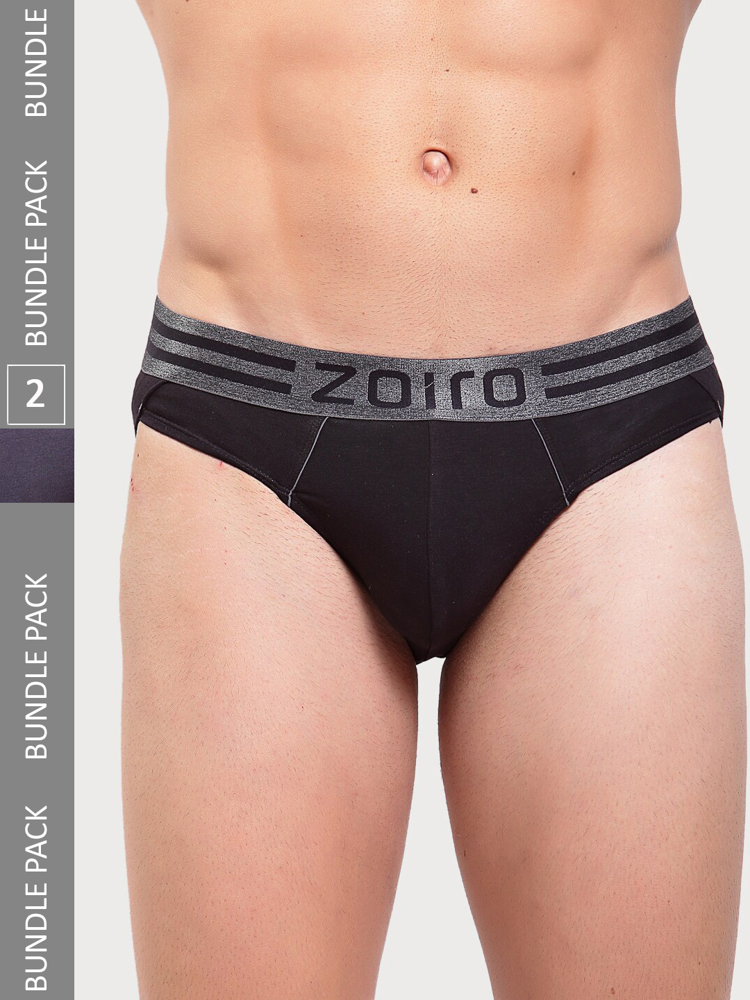 Zoiro Men Pack Of 2 Mid-Rise Basic Briefs SPORTSBRIEF-513Charcoal+Black