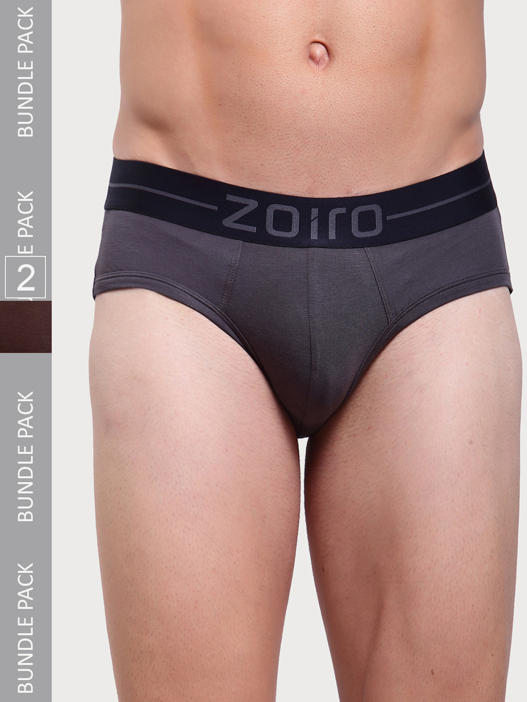 Zoiro Men Pack Of 2 Mid-Rise Basic Briefs SOFTSBRIEFCanteen+SmokedPearl