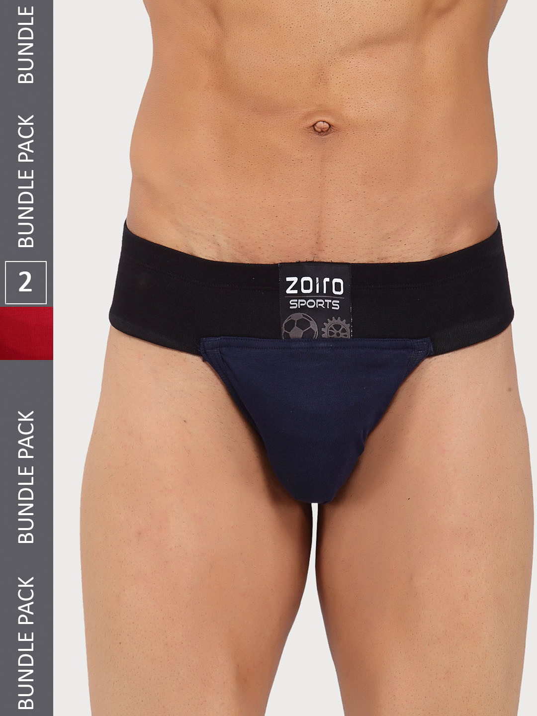 Zoiro Men Pack Of 2 Low Rise Basic Briefs SPORTSGYMSUPPORTERIE-514ChineseRed+Navy