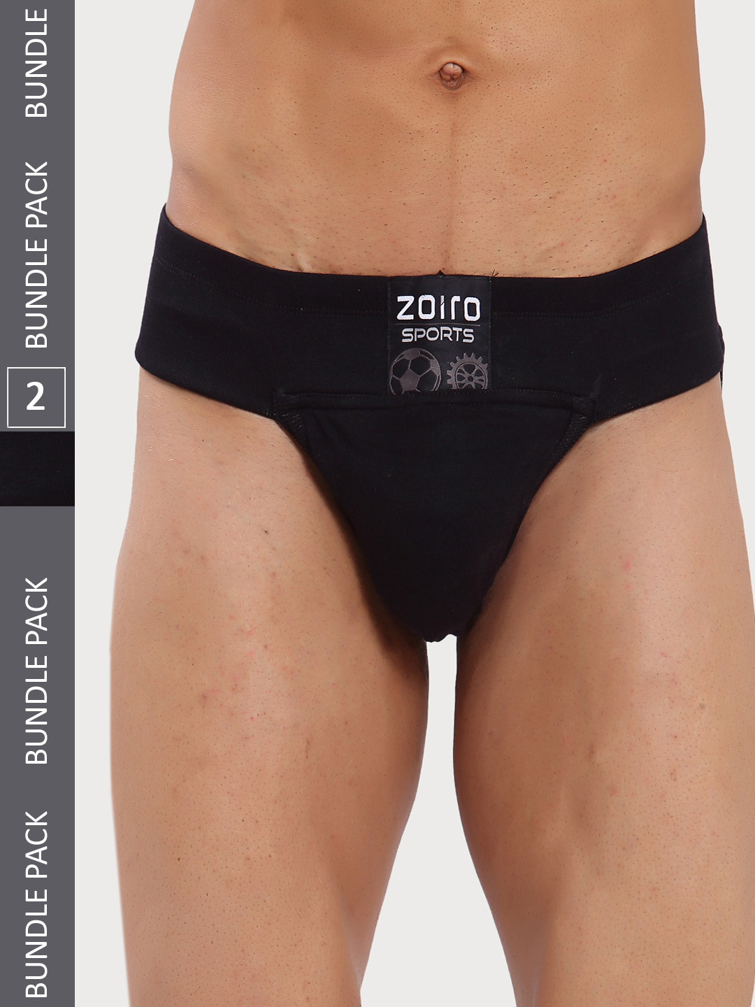 Zoiro Men Pack Of 2 Mid-Rise Basic Briefs SPORTSGYMSUPPORTERIE-514Black+Black