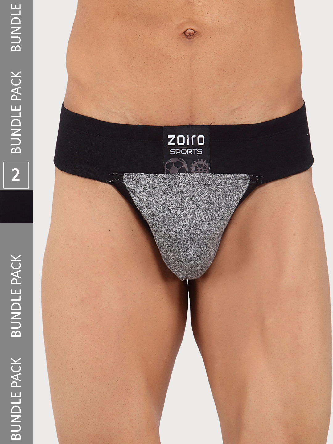 Zoiro Men Pack Of 2 Mid-Rise Basic Briefs SPORTSGYMSUPPORTERIE-514Black+GreyJaspe