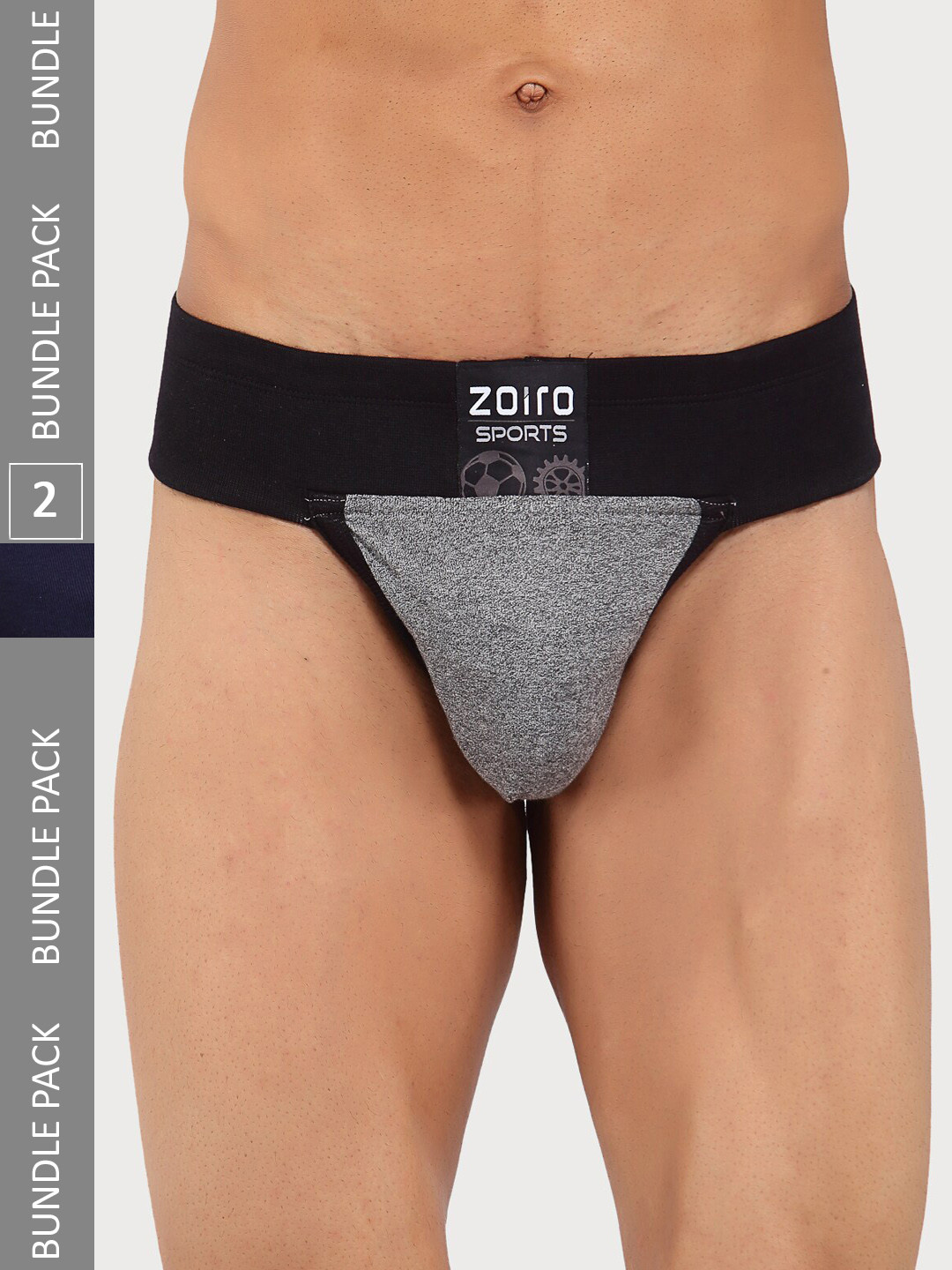 Zoiro Men Pack Of 2 Mid-Rise Basic Briefs SPORTSGYMSUPPORTERIE-514Navy+GreyJaspe