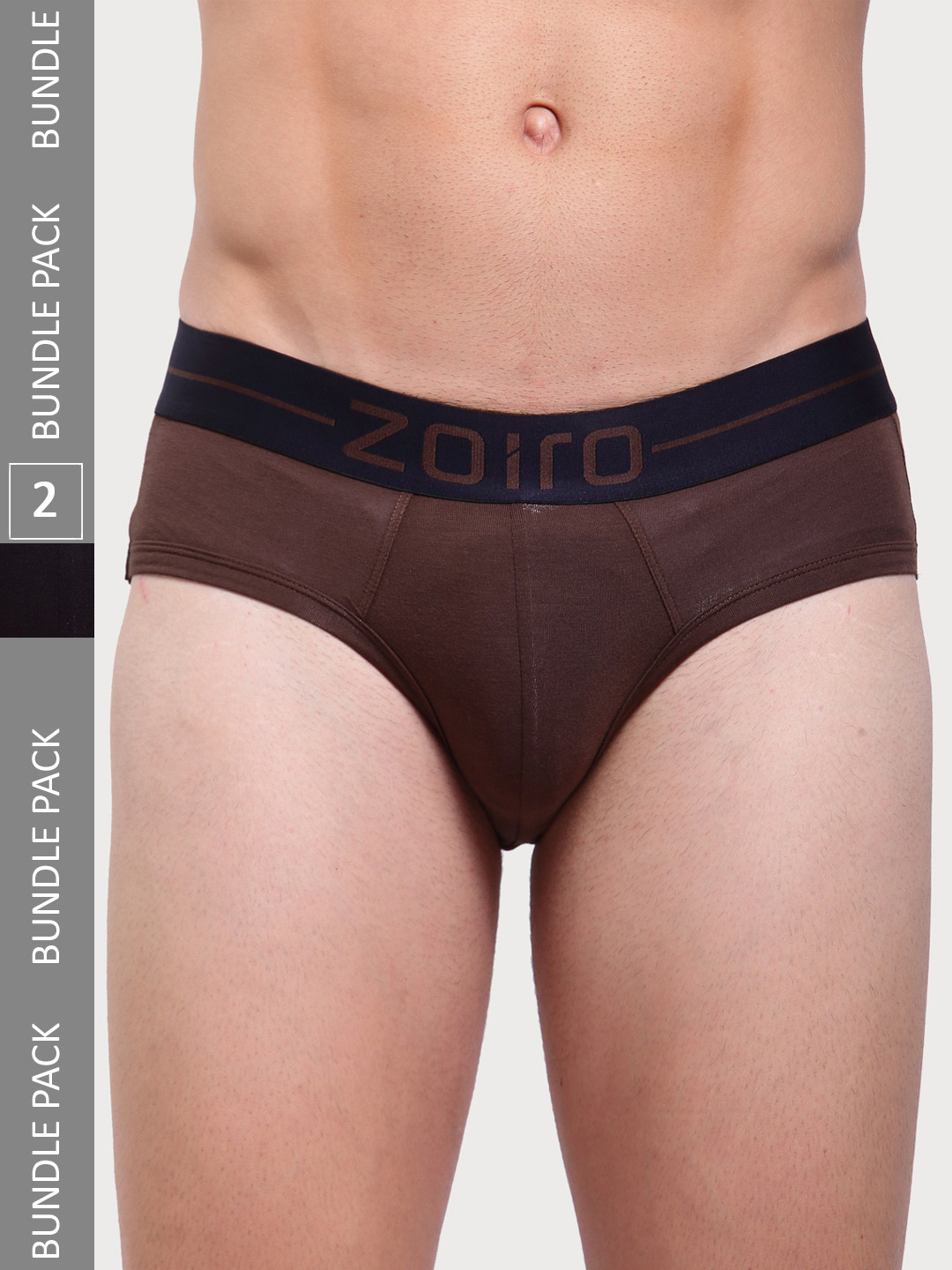 Zoiro Men Pack Of 2 Mid-Rise Basic Briefs SOFTSBRIEFCanteen+BLACK(REDELASTICBRANDING)