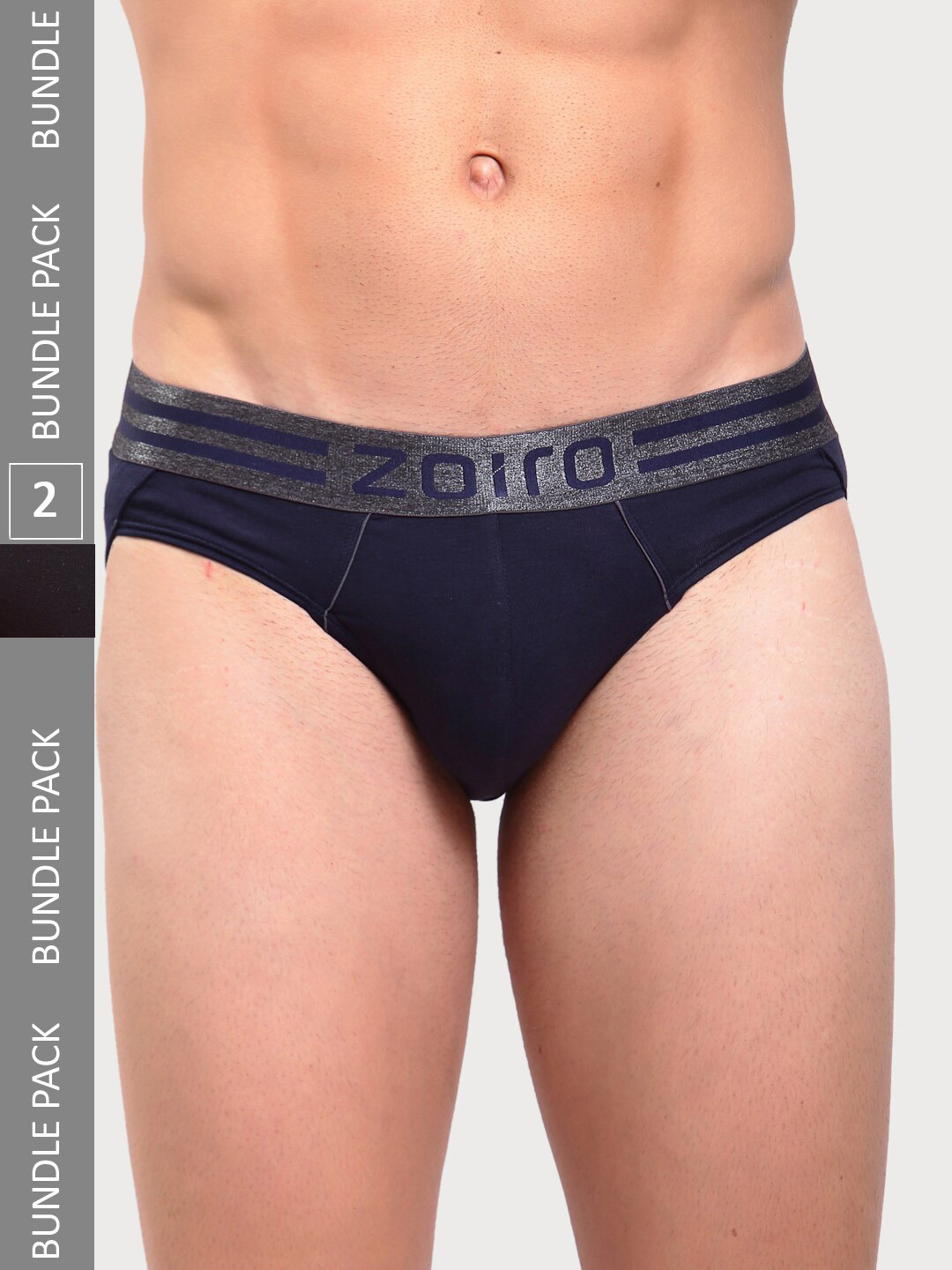 Zoiro Men Pack Of 2 Mid-Rise Basic Briefs SPORTSBRIEF-513Navy+Black