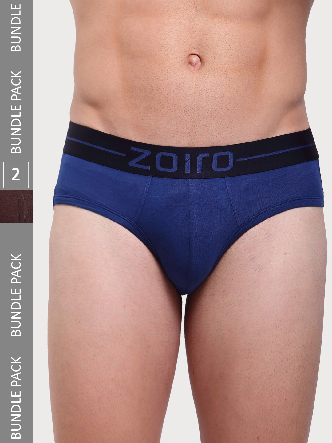 Zoiro Men Pack Of 2 Mid-Rise Basic Briefs SOFTSBRIEFFederalBlue+cateen