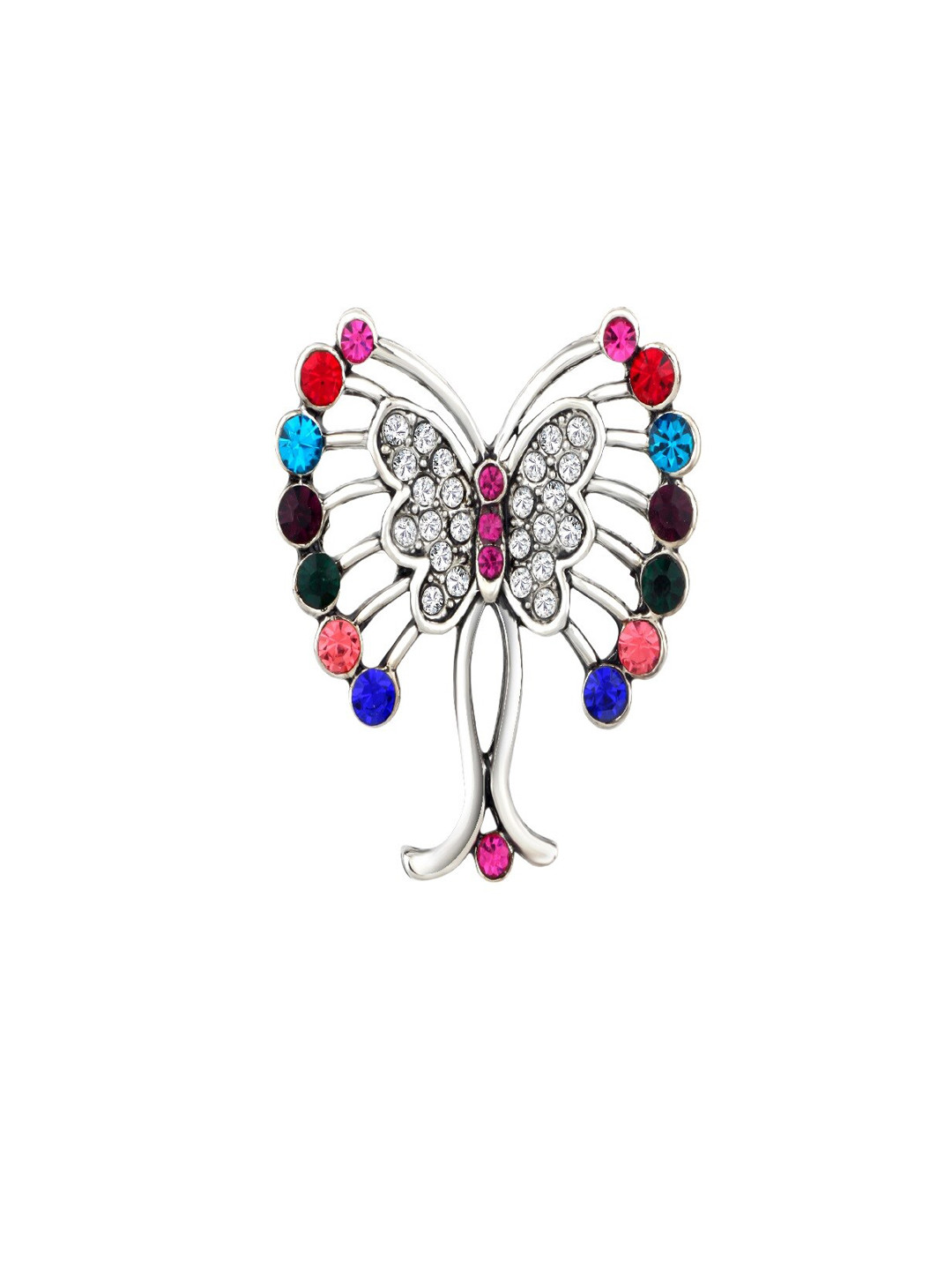 Mahi Silver-Toned Butterfly-Shaped Alloy Crystal Brooch