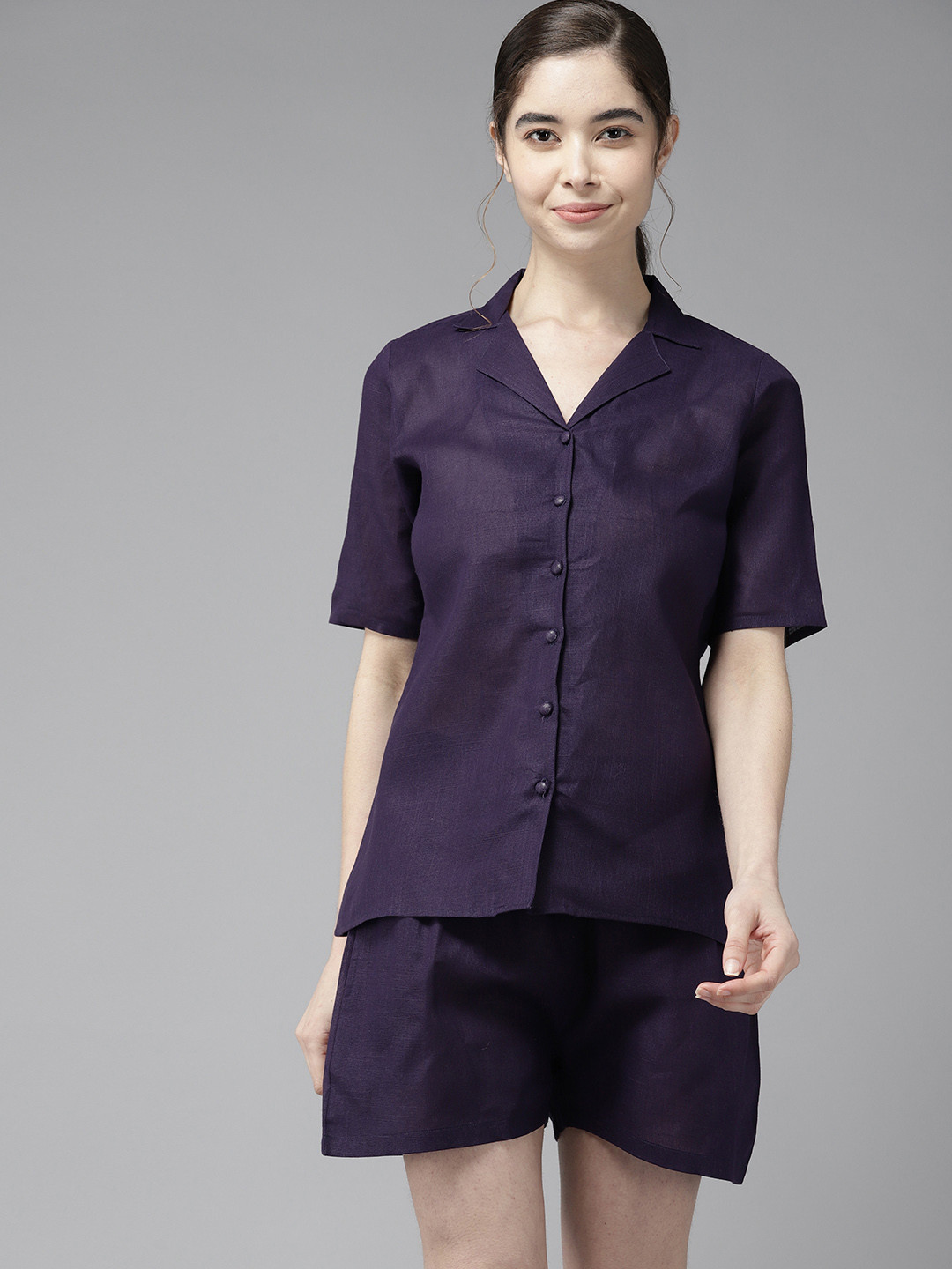 Prakrti Women Violet Linen Blend Night suit