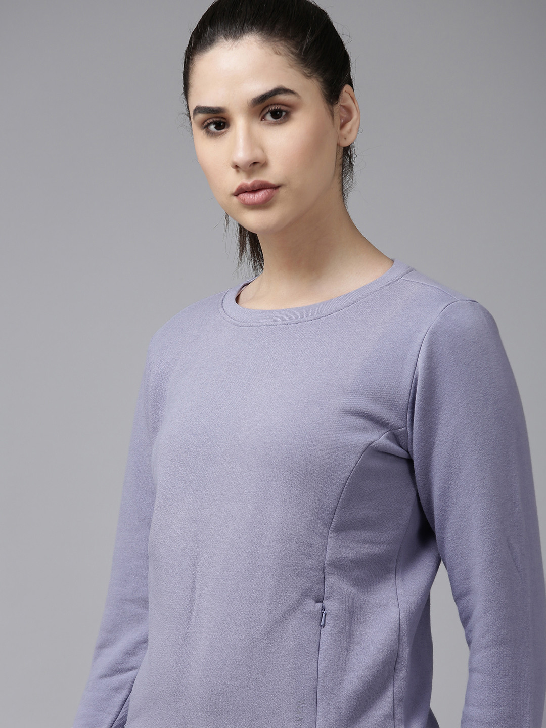 Van Heusen Athleisure Solid Round Neck Concealed Zipper Pocket Sweatshirt