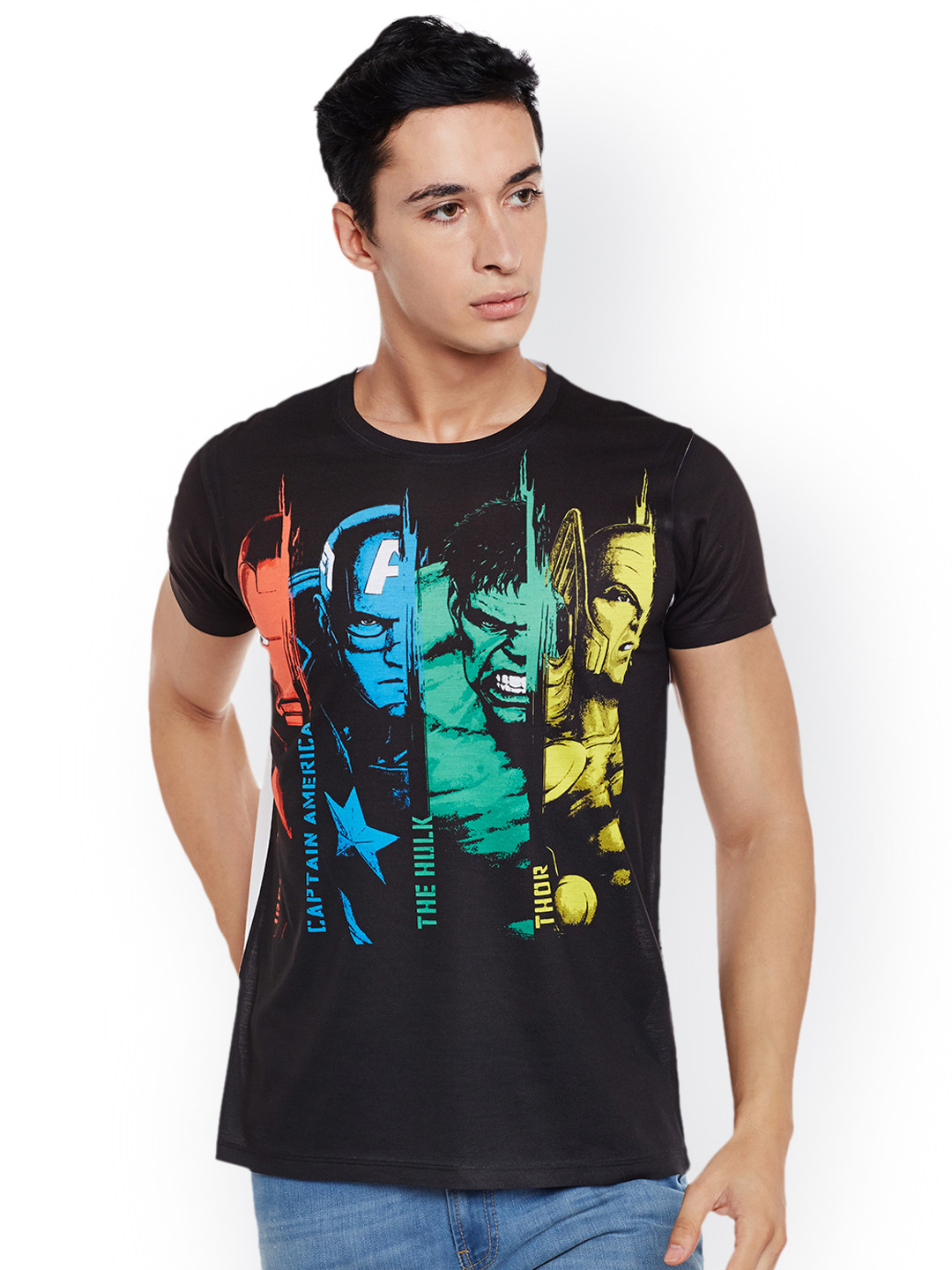 Marvel by Wear Your Mind Men Black Printed Round Neck T-shirt