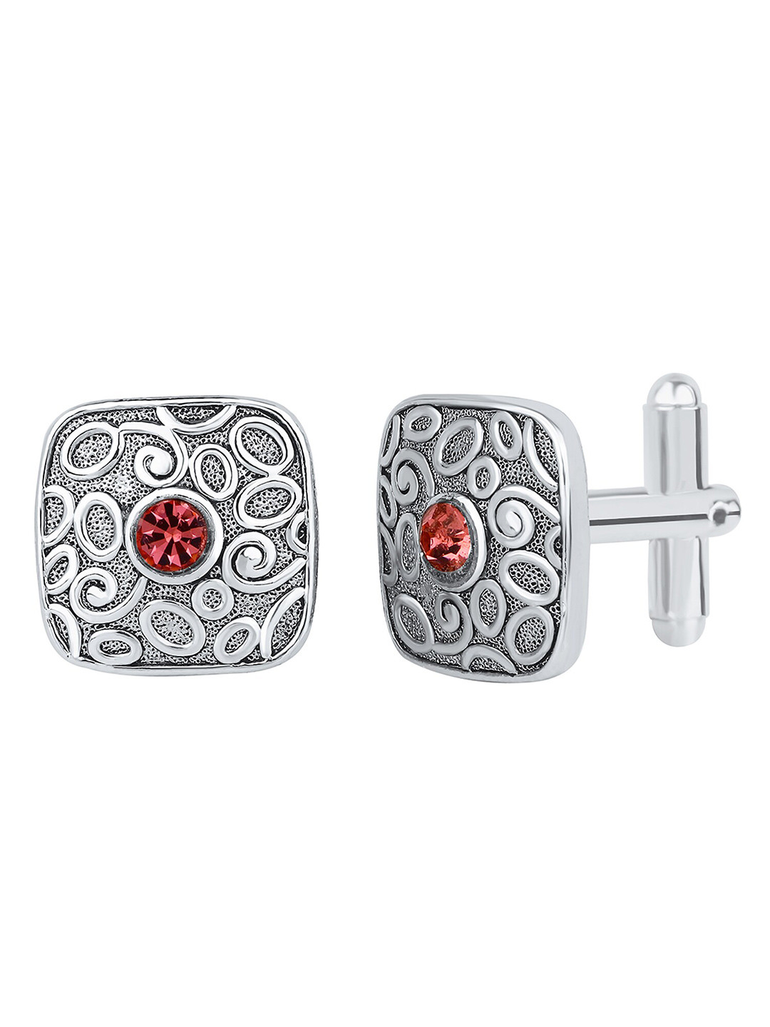Mahi Rhodium-Plated Squarish Crystal Cufflinks