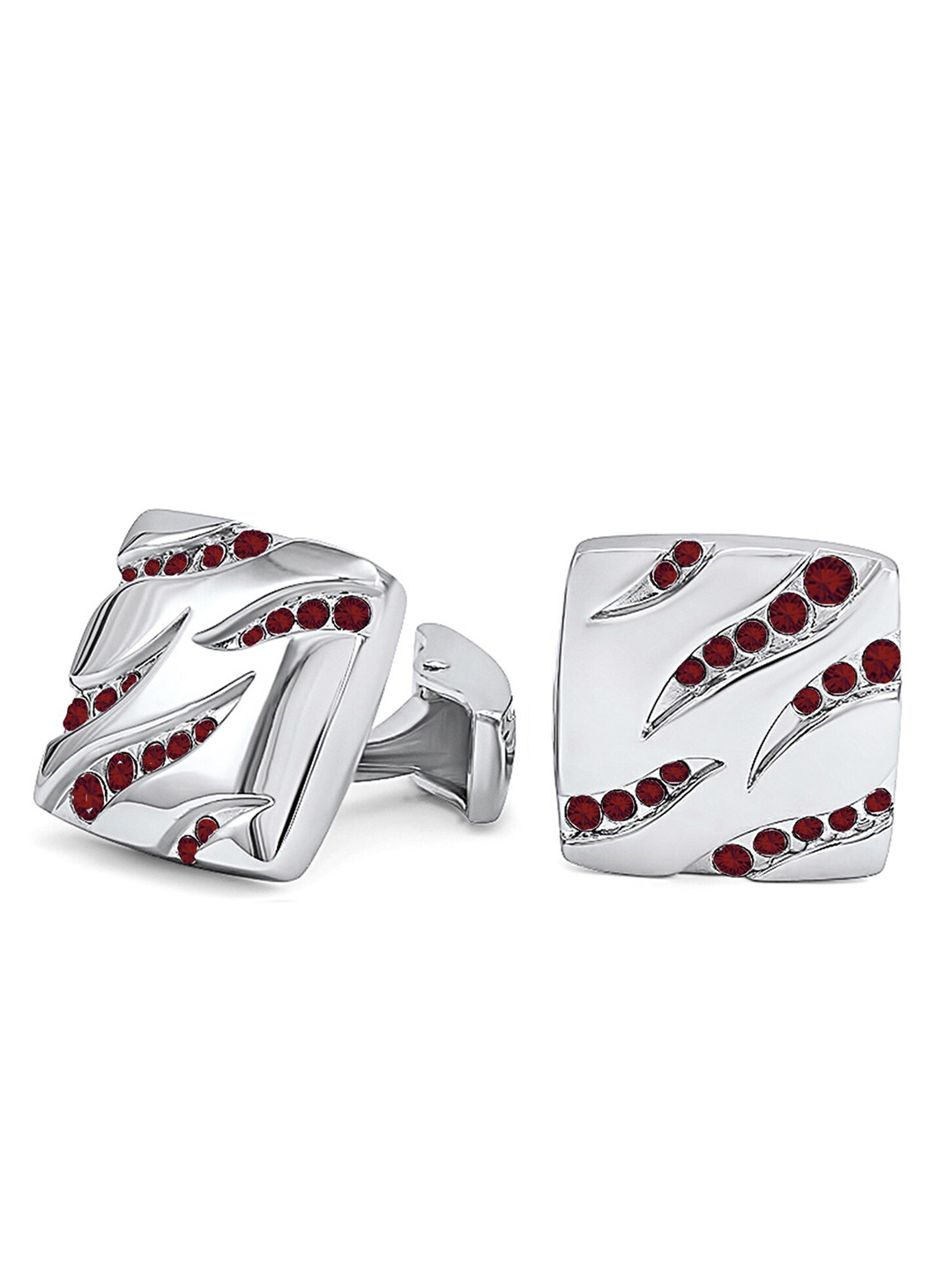 Mahi Rhodium-Plated Squarish Cufflinks With Crystals