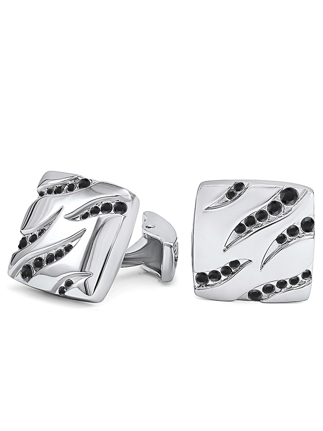 Mahi Rhodium-Plated Squarish Cufflinks With Crystals