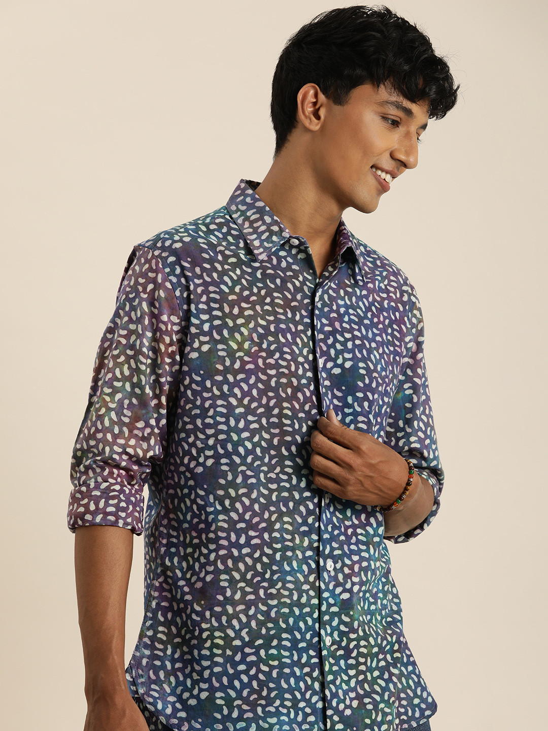 Taavi Men  Cotton Geometric Printed Rangen Dabu Casual Shirt