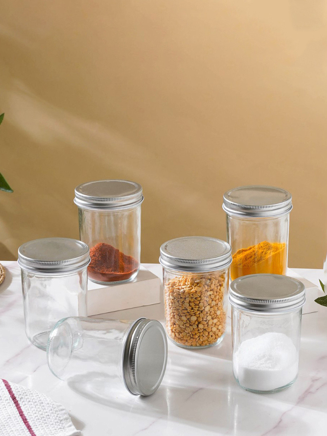 Nestasia Transparent 6 Piece Glass Storage Jars With Lid 400 ml Each