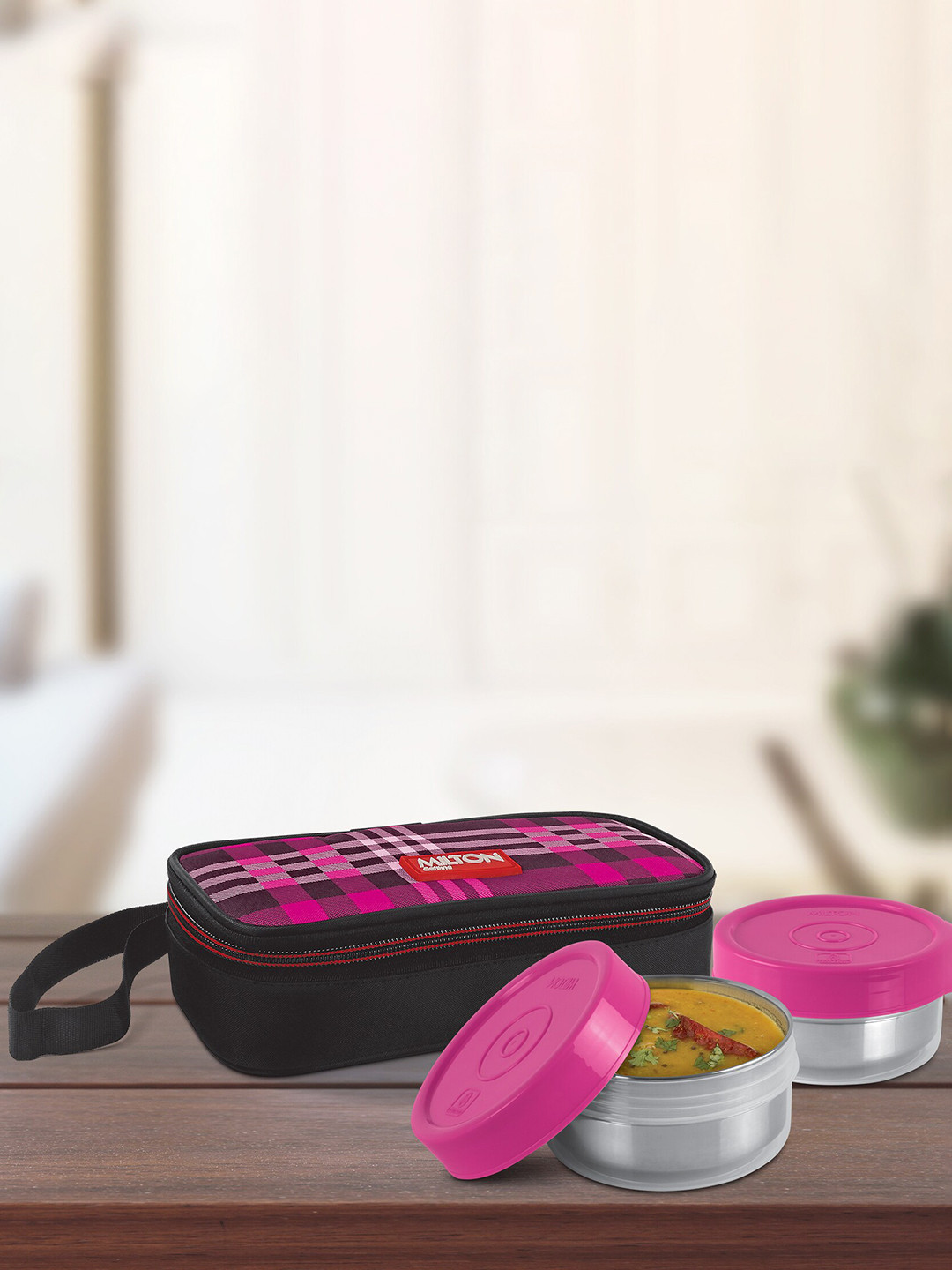 Milton Capsule Pink Solid Plastic Leak Resistant 2PCs Lunch Box With Spoon and Fork