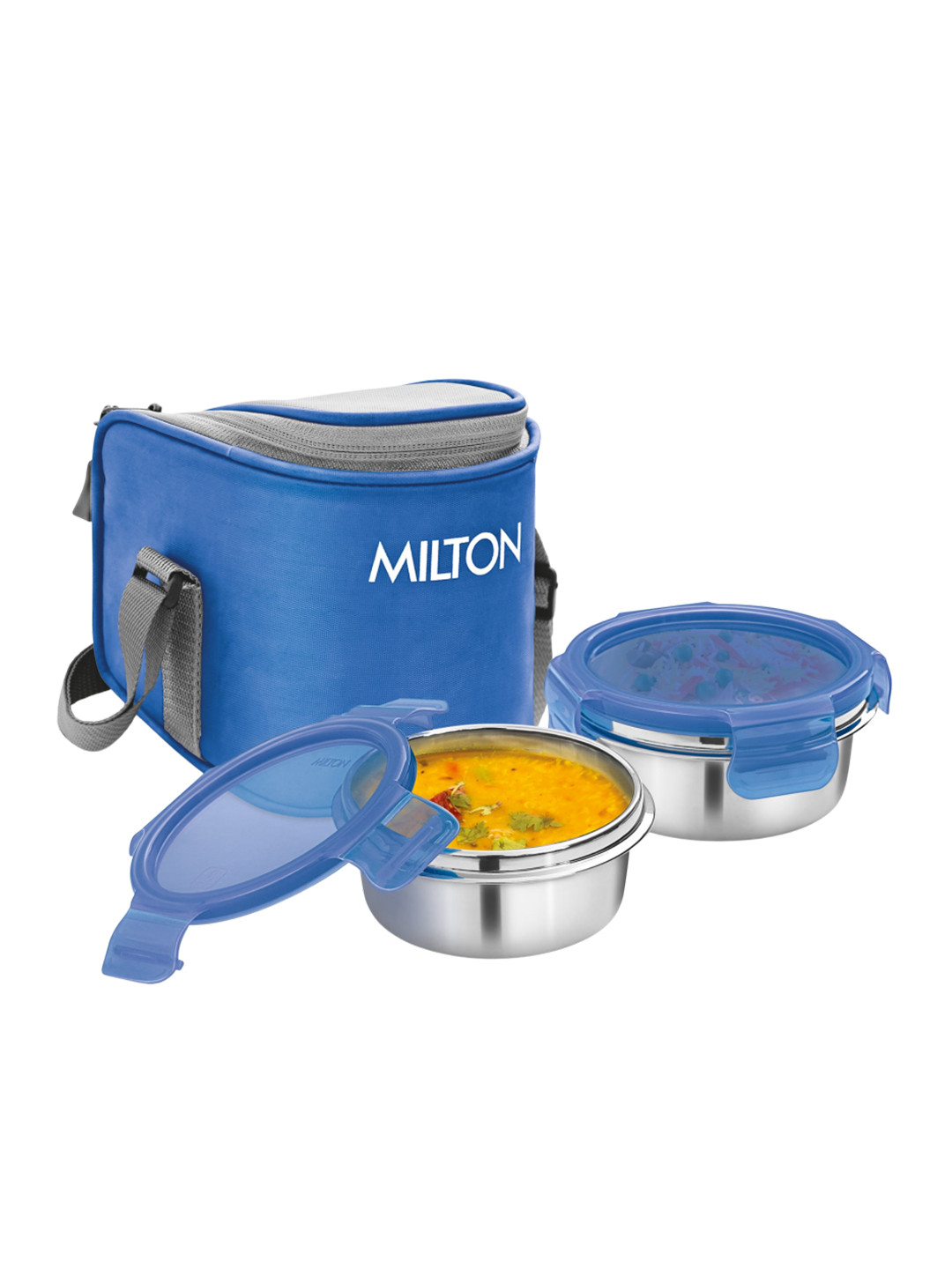 Milton Cube 2 Blue Solid Stainless Steel Lightweight 2PCs Lunch Box With Spoon and Fork
