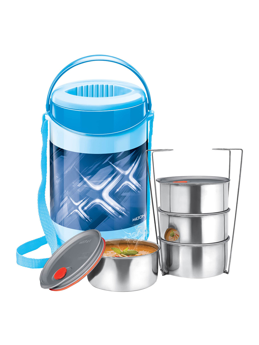 Milton Econa Deluxe 4 Pieces Blue Inner Stainless Container Lunch Box 300 ml Each