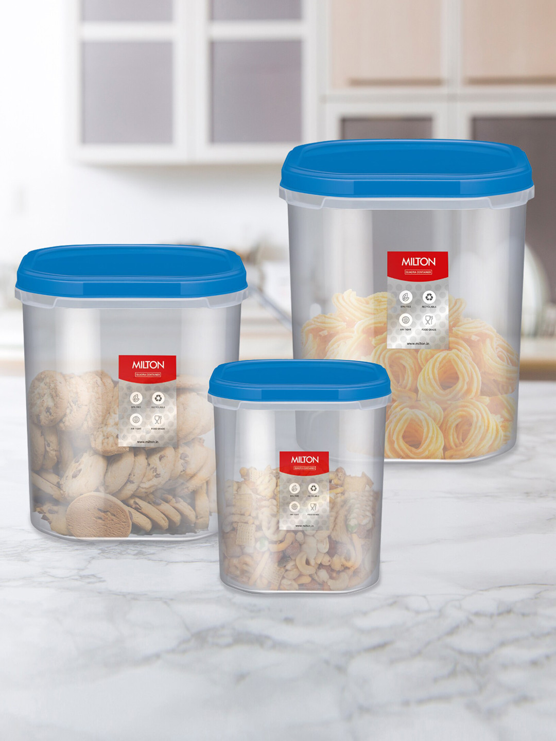 Milton Quadra Set Of 3 Blue Storage Containers 6 ml 8 ml 12 ml