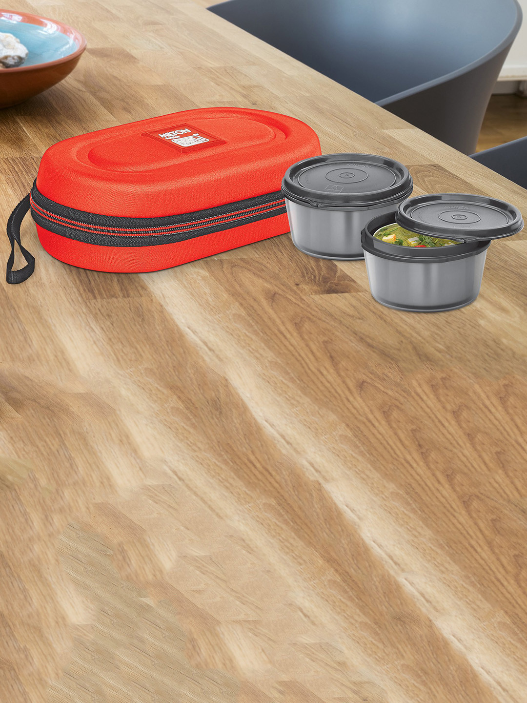 Milton Nutri Insulated Red Solid Plastic Leak Resistant 2PCs Lunch Box With Spoon and Fork