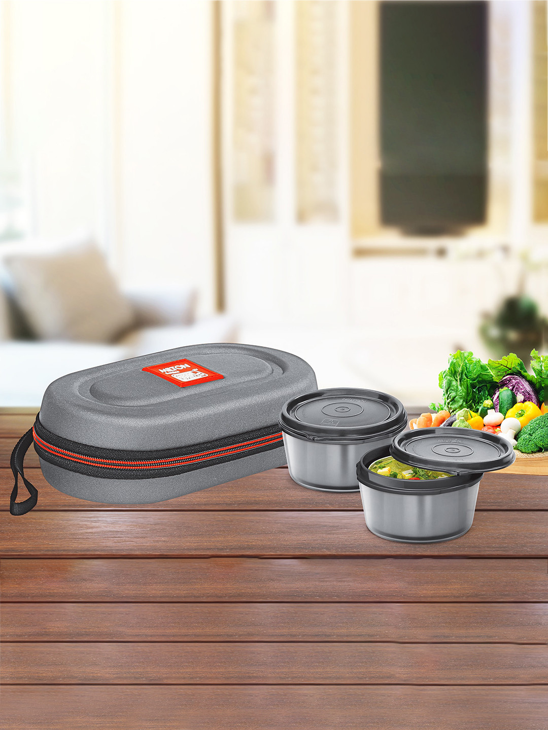 Milton Nutri 2 Pieces Grey Stainless Steel Insulated Tiffin With Jacket 320 ml Each